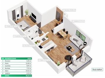 Mieszkanie, Gliwice, Sośnica, 58 m²