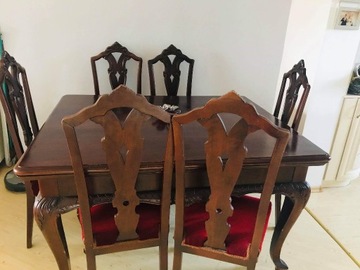 Stół antyczny + 6 krzeseł