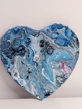 Obraz serce pouring akryl w niebieskich kolorach