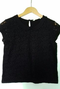 Czarna bluzka z koronką krótki rękaw H&M 158/164