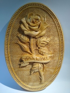 Obraz płaskorzeźba Róża w drewnie (Relief)