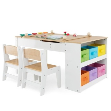 Zestaw mebli dla dzieci wielofunkcyjne biurko ze sztalugą + 2 krzesełka
