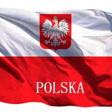 Flaga Polski z godłem oraz z napisem POLSKA 90x180