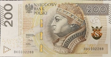 Banknot 200 zł, numer serii BK 0332288