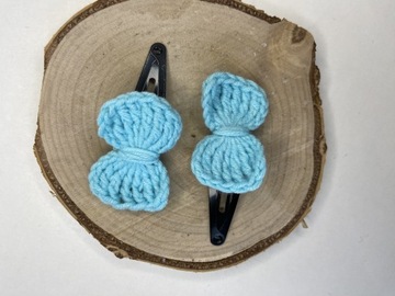 Spineczki błękitne kokardka handmade Amigurumi