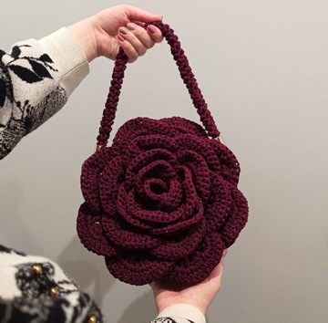 Torebka róża elegancka handmade śliwka 