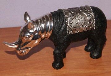 Figurka nosorożca czarno-srebrna duża