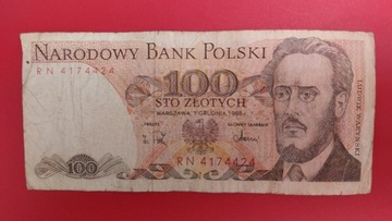 Banknot 100 zł z 1988r, Seria RN