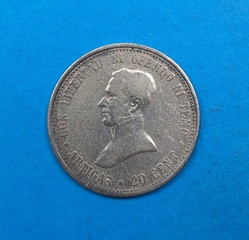 Urugwaj 20 centesimos 1920 Artigas, srebro 0,800