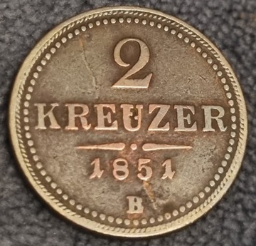 2 kreuzer 1851 B , Austria 