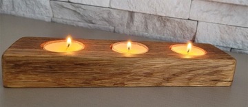 Dębowy potrójny świecznik ręcznie robiony tealight