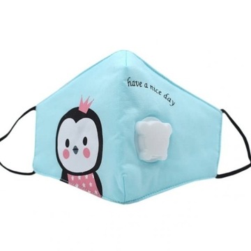 Maska dla dzieci antysmogowa z 2 filtrami -pingwin