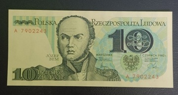 PRL 10 złotych 1982 seria A stan UNC. 