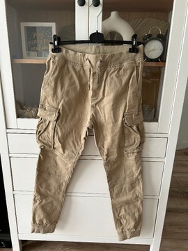 Beżowe męskie joggersy H&M cargo skinny fit S spodnie z kieszeniami