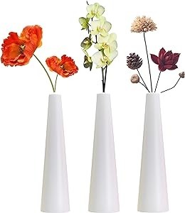 wysoki stożkowy plastikowy wazon na kwiaty