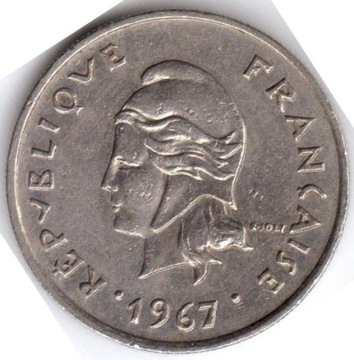 NOWA KALEDONIA 10 franków 1967, KM#5, XF