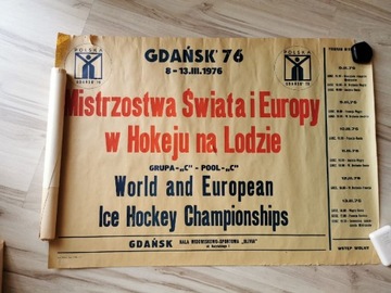 Stary plakat Mistrzostwa Świata i Europy w hokeju PRL 1976