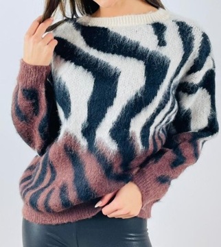Sweter Zebra Szaro brązowy 