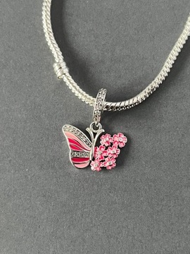 Charms Zawieszka Motyl Kwiaty Srebro 925