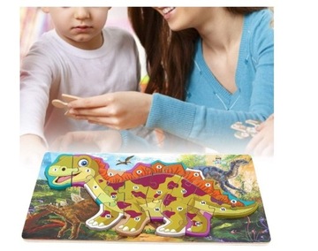 DREWNIANE UKŁADANKA DLA DZIECI PUZZLE DINOZAUR