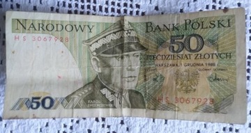 Banknot kolekcjonerski PRL 50 zł 1988 r. seria HS