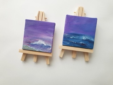 Mini obrazy morze pejzaż ręcznie malowany 2 szt