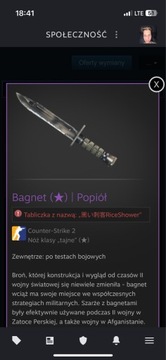 Bagnet popiół FT BAYONET CS2 CSGO NÓŻ KOSA