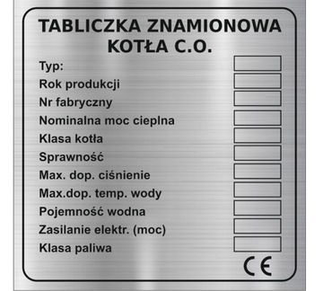 Tabliczka znamionowa na piec kocioł CO grawer