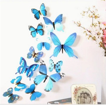 Naklejki ścienne 3D z motylami 12 sztuk niebieskie