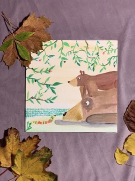 Obraz misie jesien las gąsienica dla dzieci 