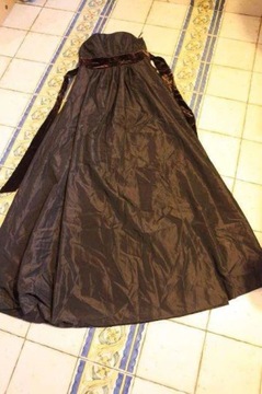 suknia wieczorowa długa brązowa tafta aksamitna 