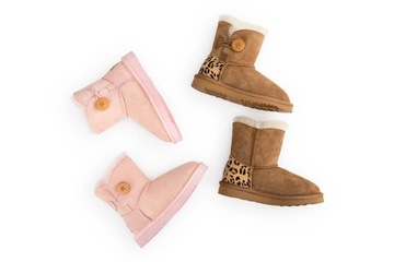 UGG KIDS ŚNIEGOWCE SKÓRA ROZ 24 RÓŻOWE GUZIK