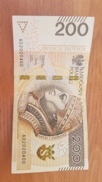 Polska Banknot 200 zł ładny nr serii AD2020400
