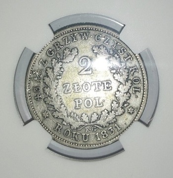 2 złote 1831 "Ł" PROSTA Powstanie Listopadowe NGC