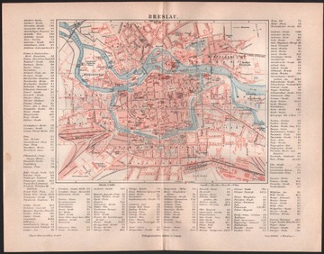 BRESLAU WROCŁAW stary plan miasta z 1888 roku