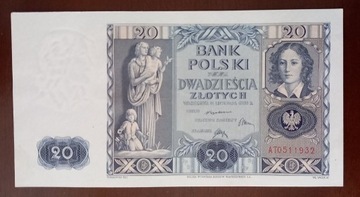 20 zł złotych - 1936 r. seria AT - stan 1-