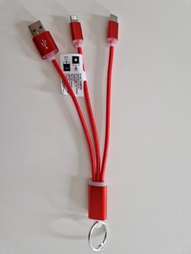 Kabel przejściówka 3 w 1 Lightning USB C brelok