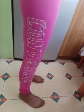 (XL) Converse/ Różowe legginsy fitness, getry 