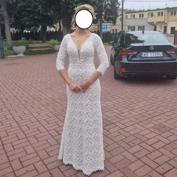 Suknia ślubna boho, minimalistyczna, koronka