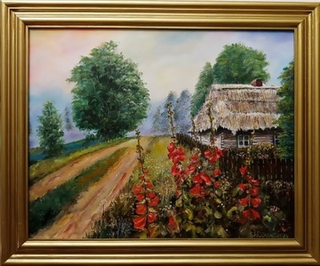 obraz olejny 50x60 cm "droga do wsi"