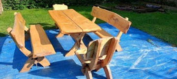 Zestaw drewniany stół lawy i krzesła 
