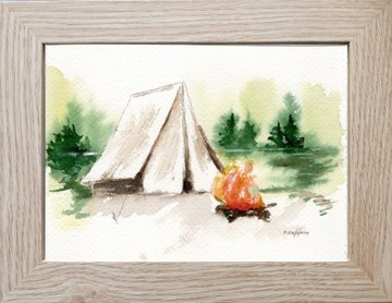 Akwarela ręcznie malowana "Pod namiotem"+ rama