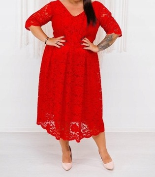 Czerwona sukienka koronkowa Plus size 58