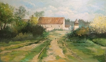 Pejzaż wiejski akryl na płótnie 50x30cm