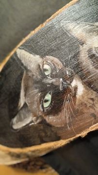 Portret kota/psa na drewnie. Rękodzieło. 