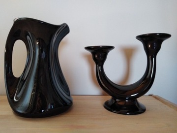 Ceramika Pruszków czarny wazon plus świecznik 