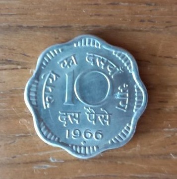 Moneta, Indie, 10 paise, 1966 r.