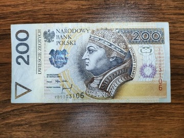 Banknot 200 zl Seria YB 1994 seria zastepcza