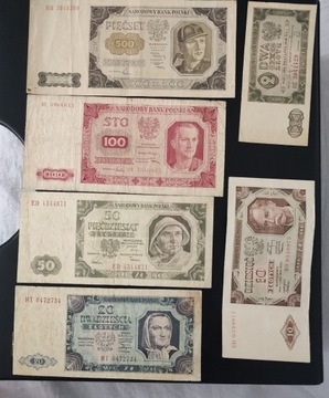 PRL 2,10,20,50,100,500 złotych 1948 r. 