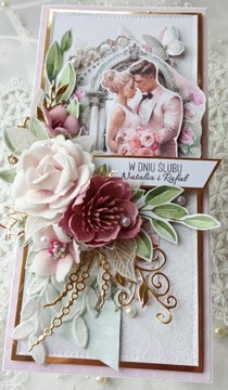 Kartka ręcznie robiona na ślub, wesele, rocznicę w pudełku z okienkiem 